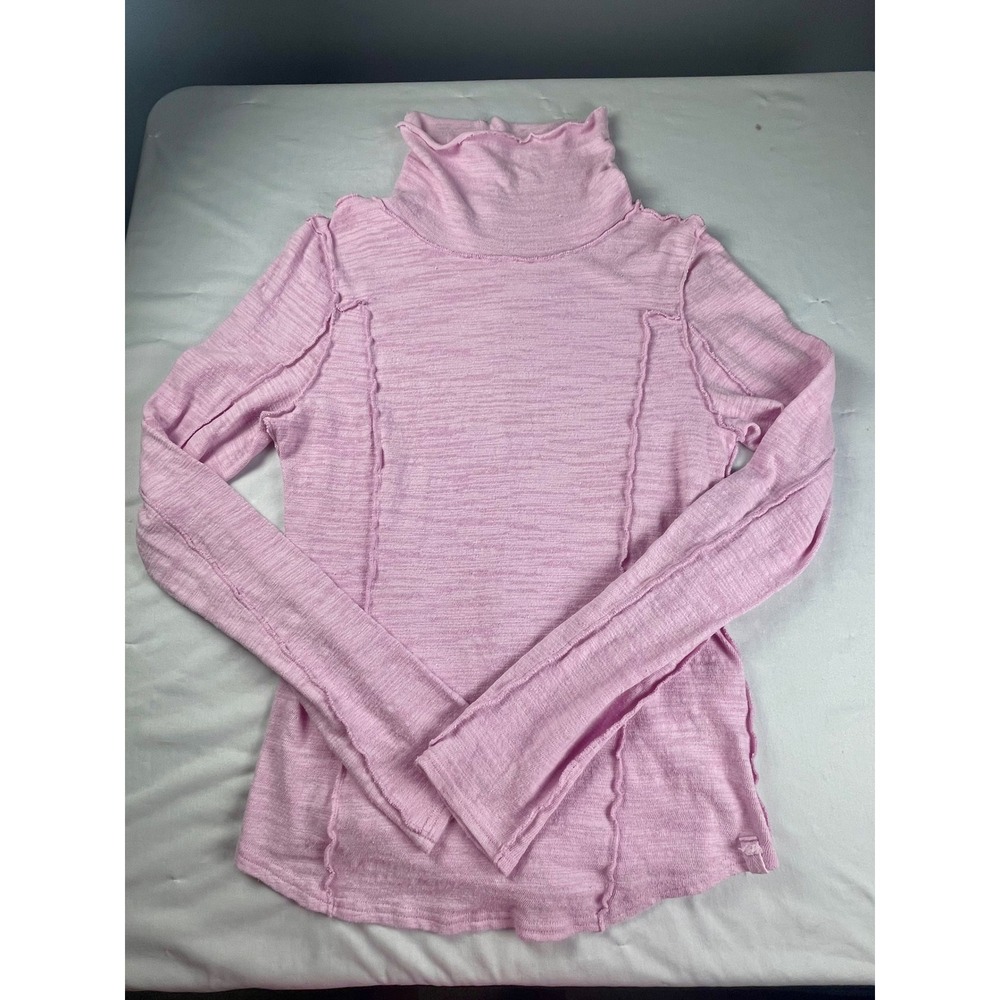 We The Free Pink Free People Exposed Seam Long Sleeve Top Women's Large